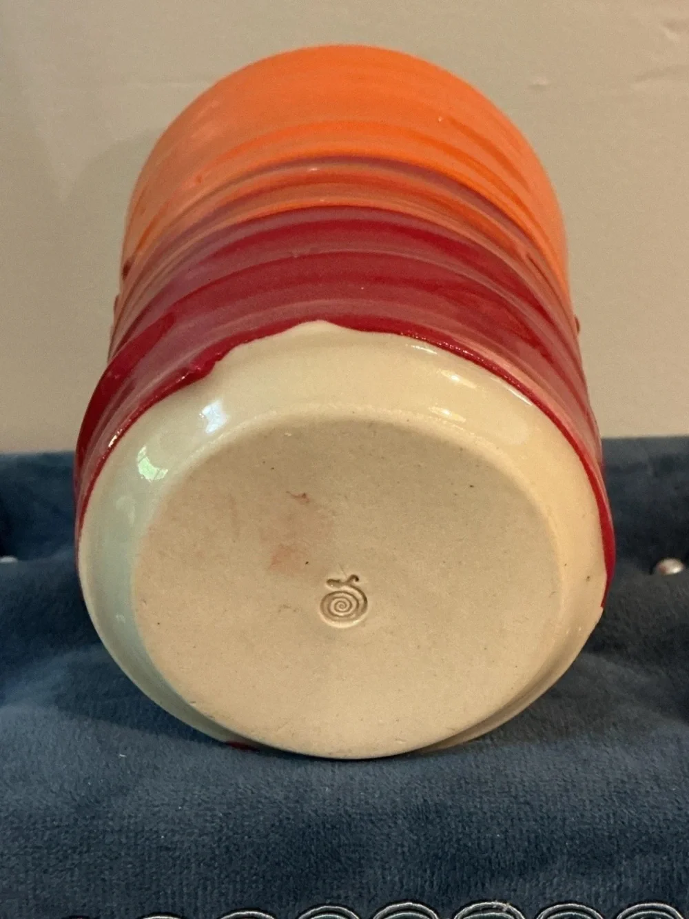 Hand Thrown Orange Red Glazed Pottery Vessel Cup Mug 4.5x3.75 NEW